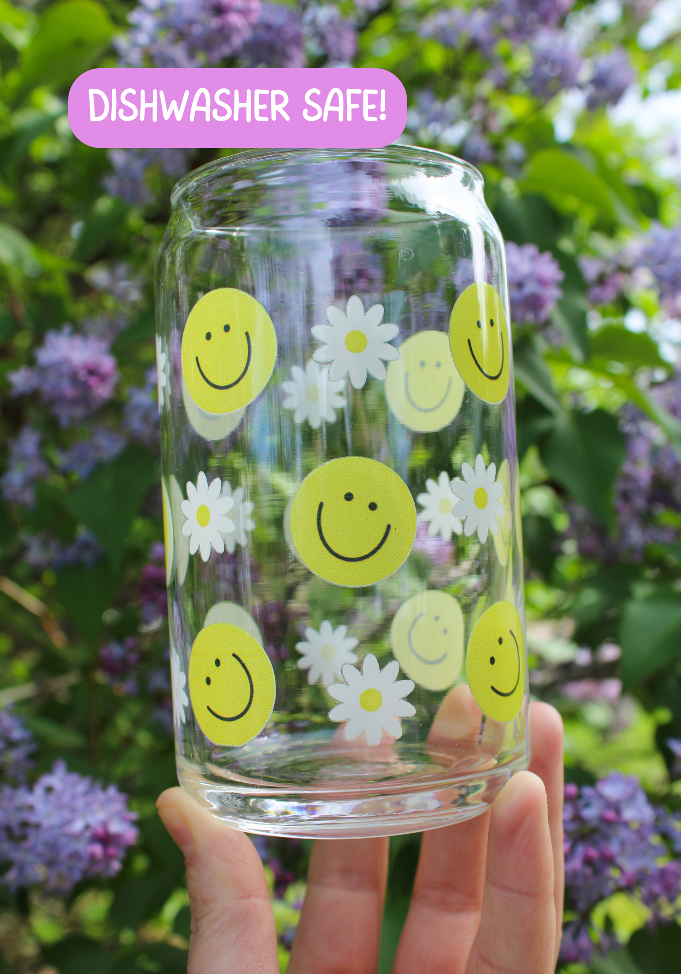 Smiley Face and Flowers Libbey Cup 16 Oz Libbey Glass -  in 2023