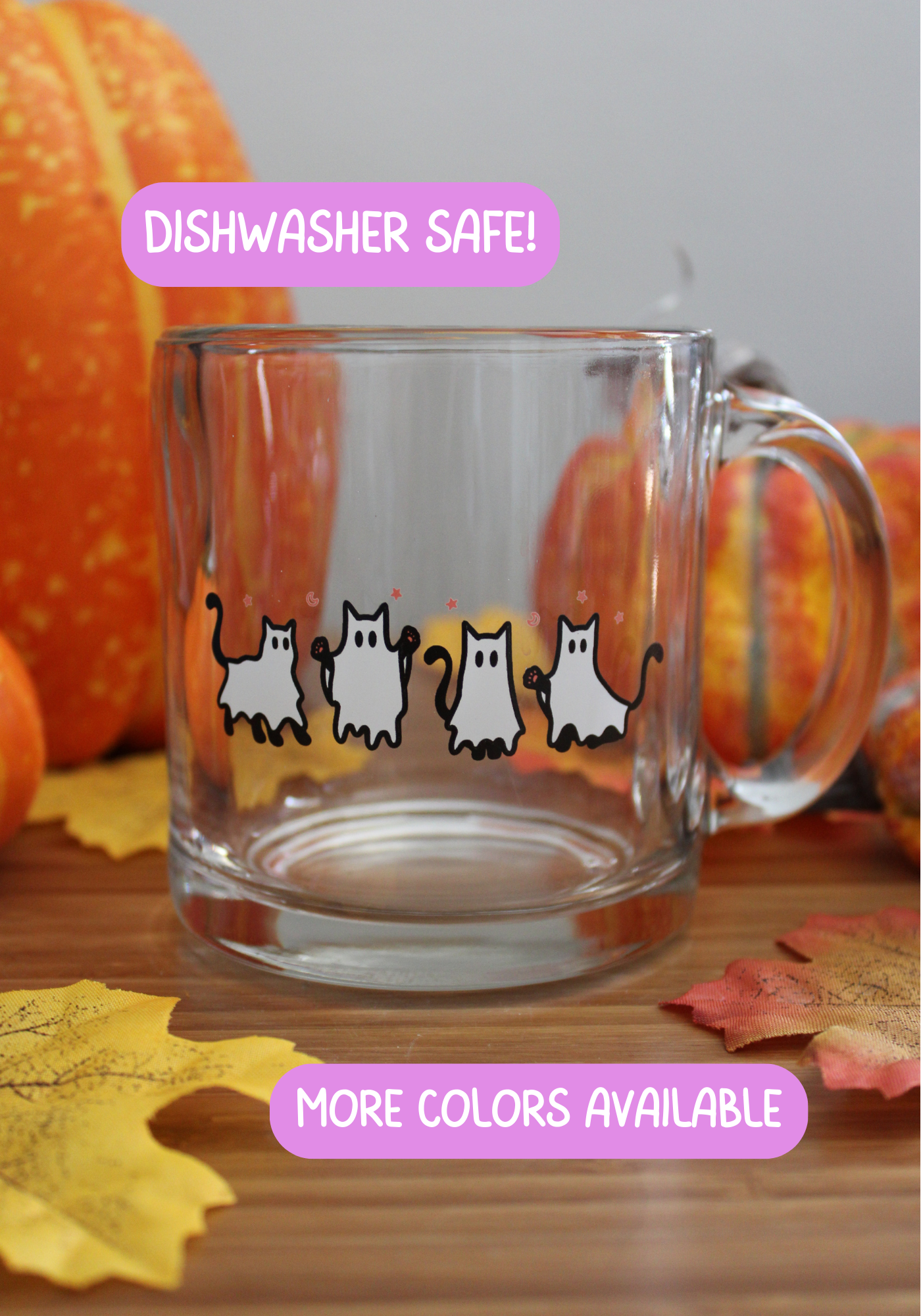 Tiny Ghost Cat Glass Mug – Roy and Pip Creations