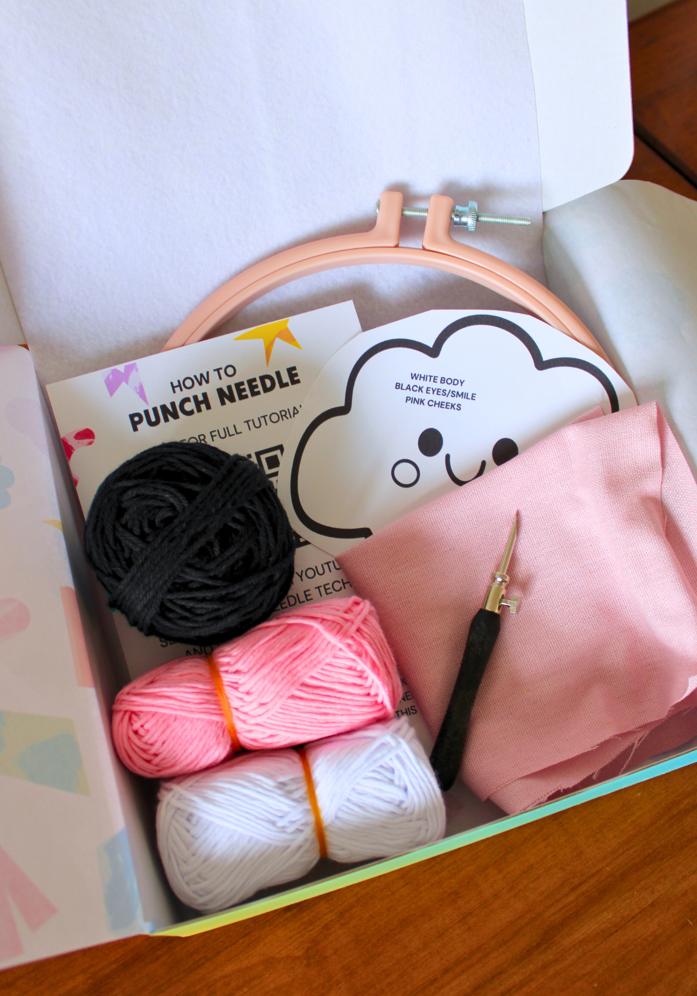 Happy Little Cloud Mug Rug Punch Needle Kit