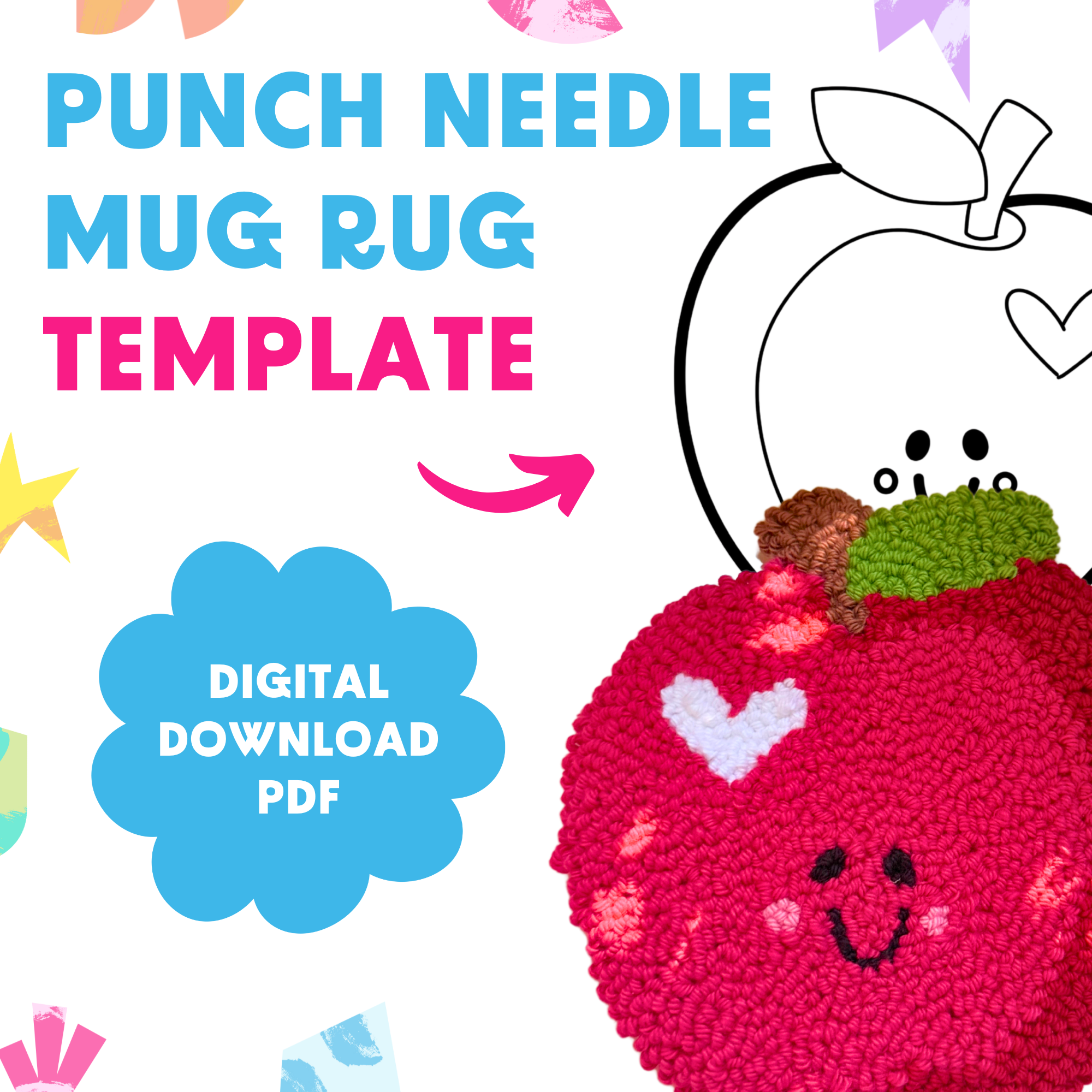 DIGITAL DOWNLOAD: Happy Apple Mug Rug Template