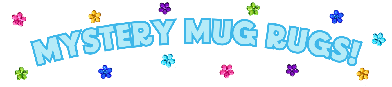 Mystery Mug Rug text with gem flowers