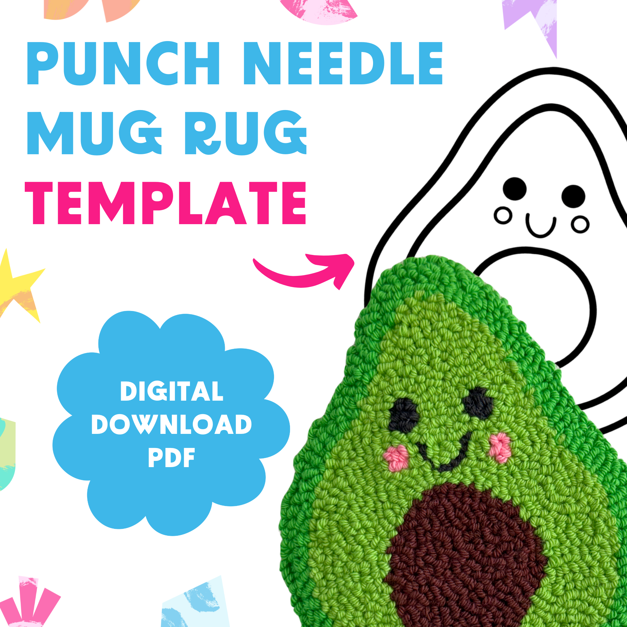 DIGITAL DOWNLOAD: Avocado Mug Rug Template