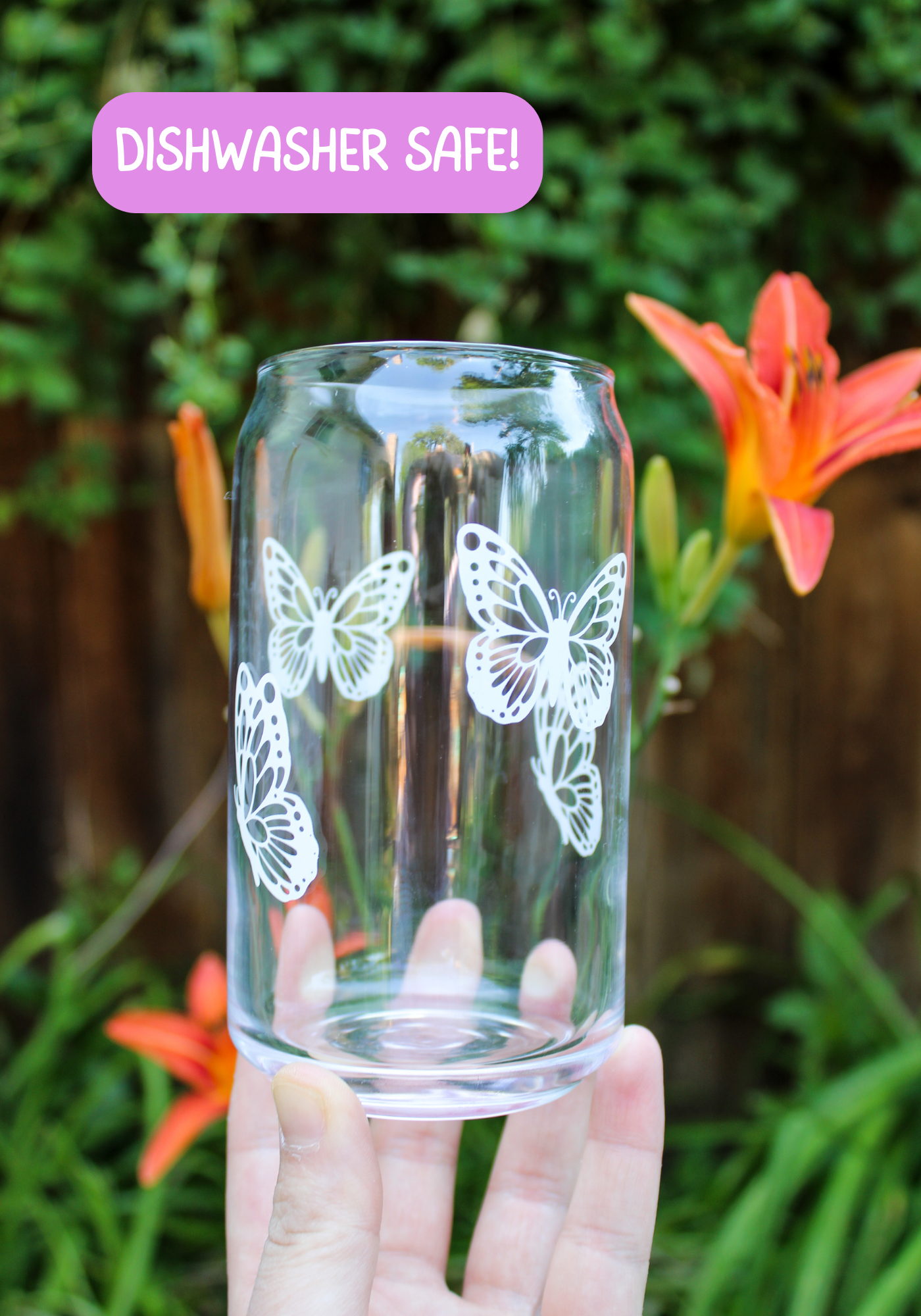 DISHWASHER Safe Butterfly SET 16oz Glass SET (CHOSE PINK OR GREEN STRA –  AbelinaShop