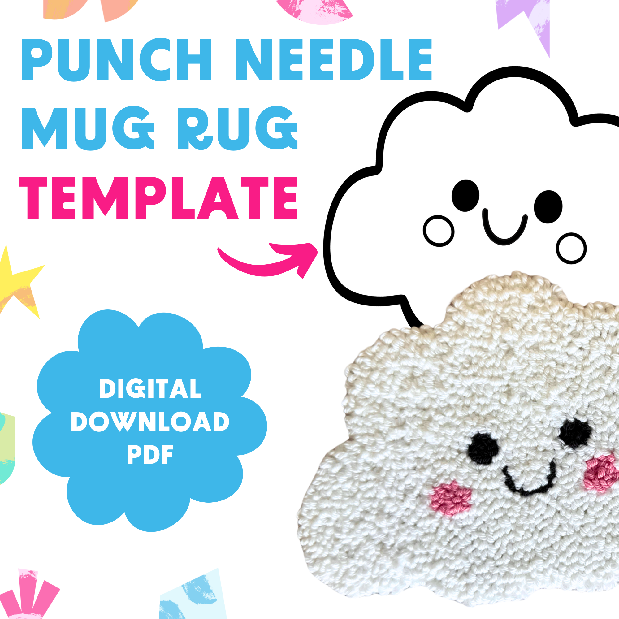 DIGITAL DOWNLOAD: Happy Cloud Mug Rug Template