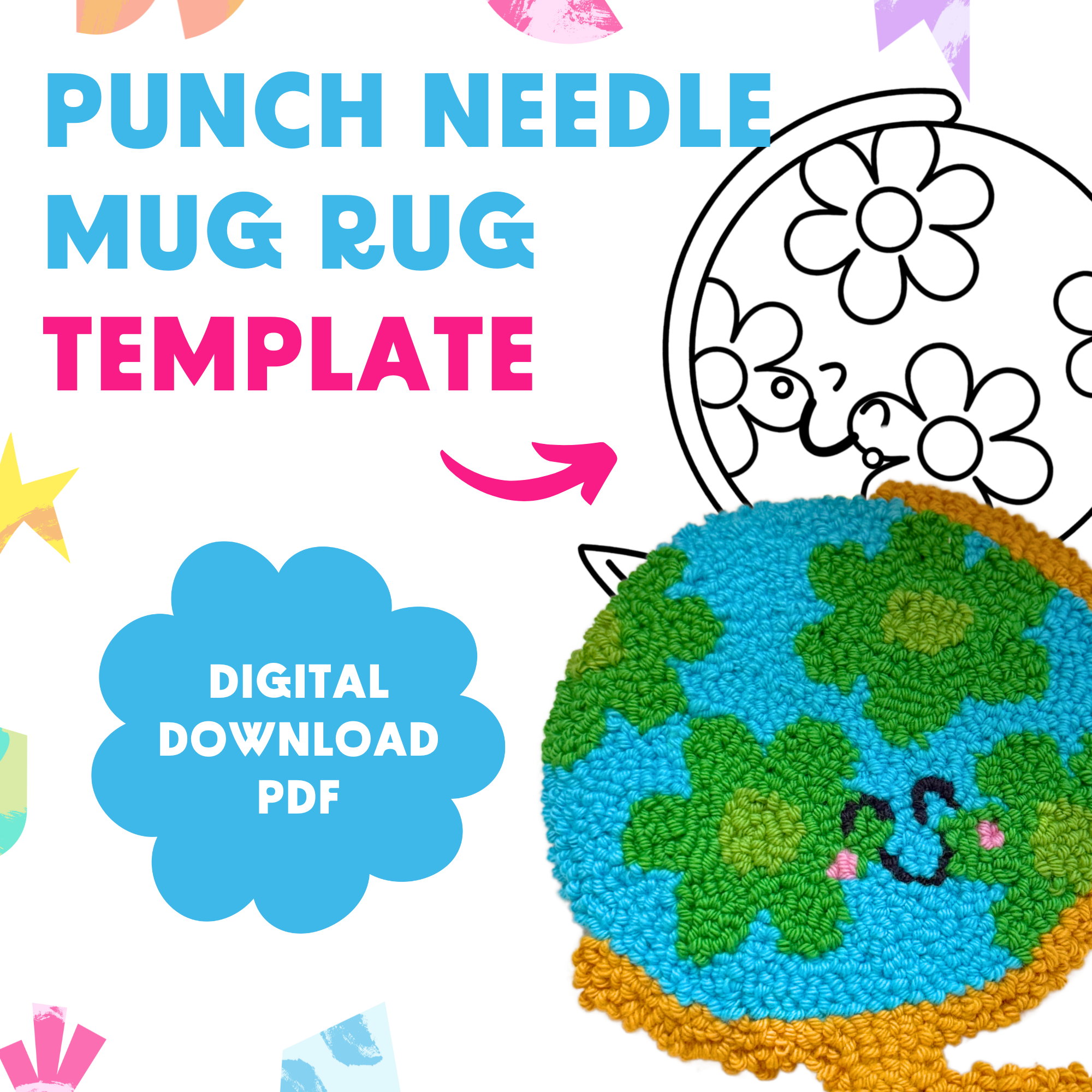 DIGITAL DOWNLOAD: Happy Globe Mug Rug Template