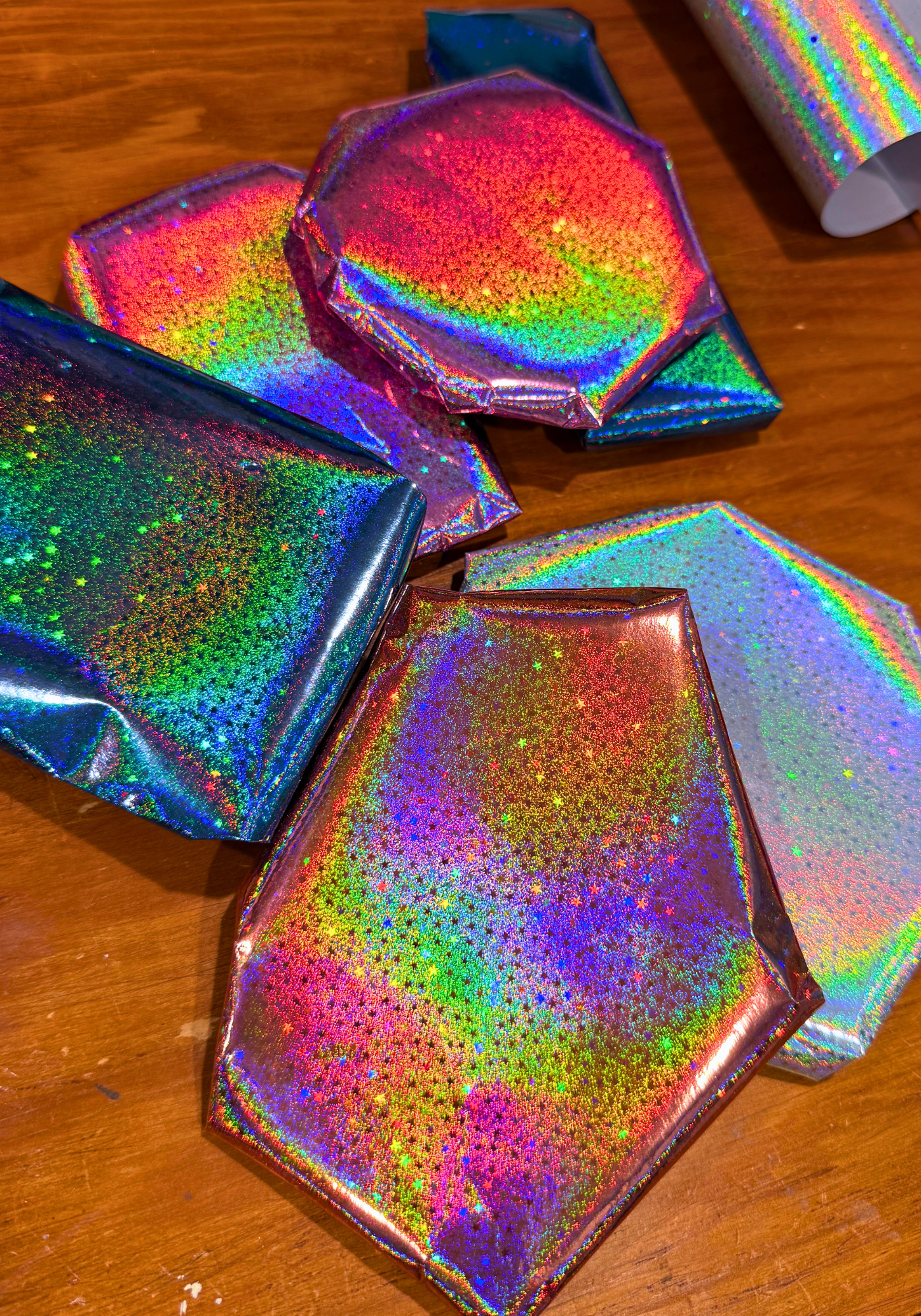 Holographic wrapping paper wrapped mug rugs