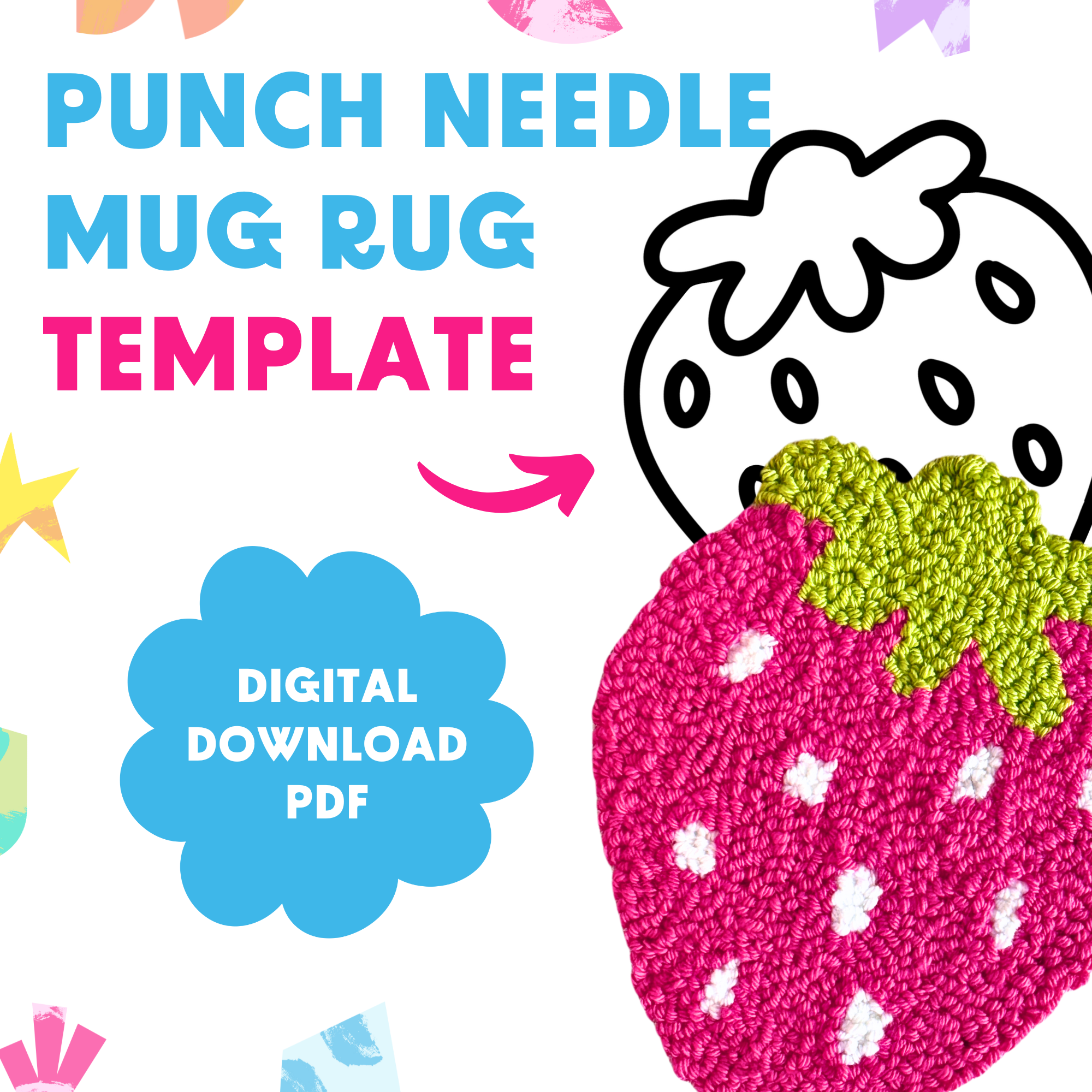 DIGITAL DOWNLOAD: Strawberry Mug Rug Template
