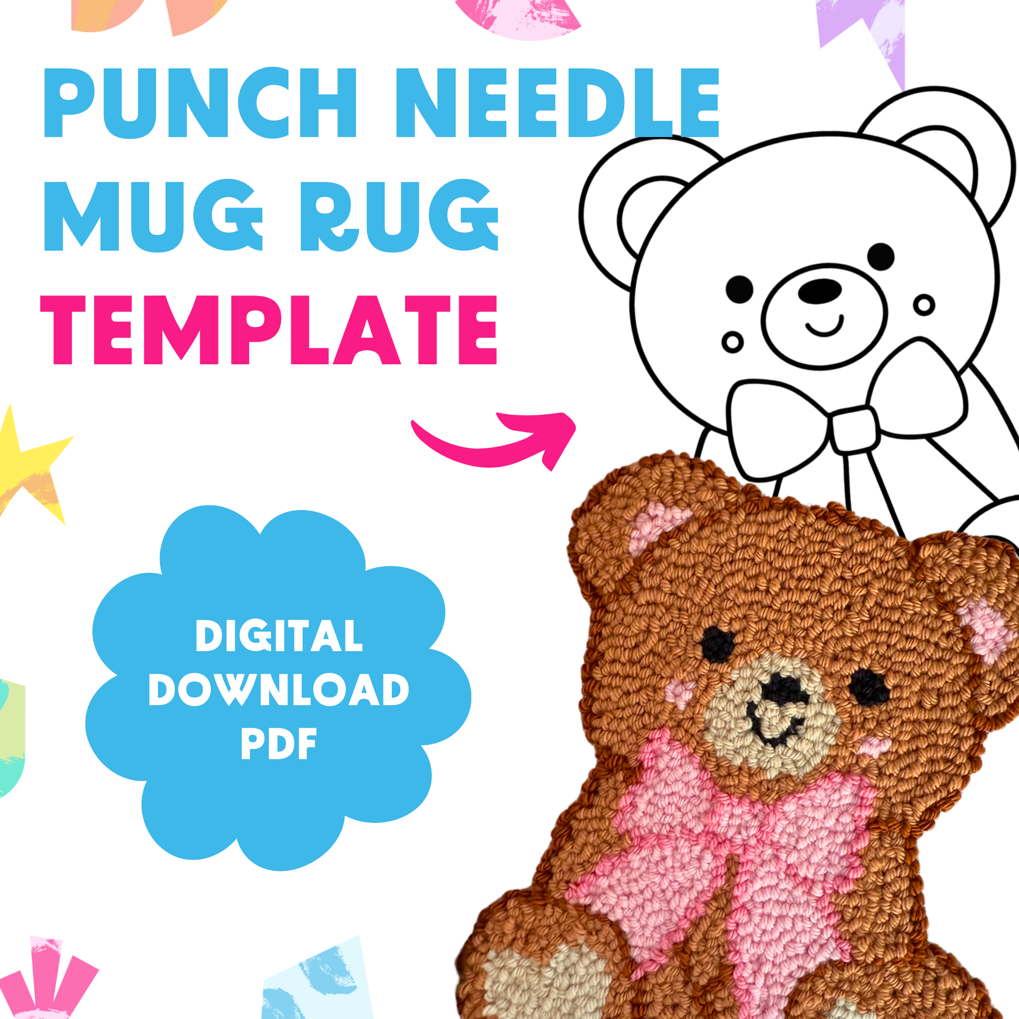 DIGITAL DOWNLOAD: Bow Bear Mug Rug Template