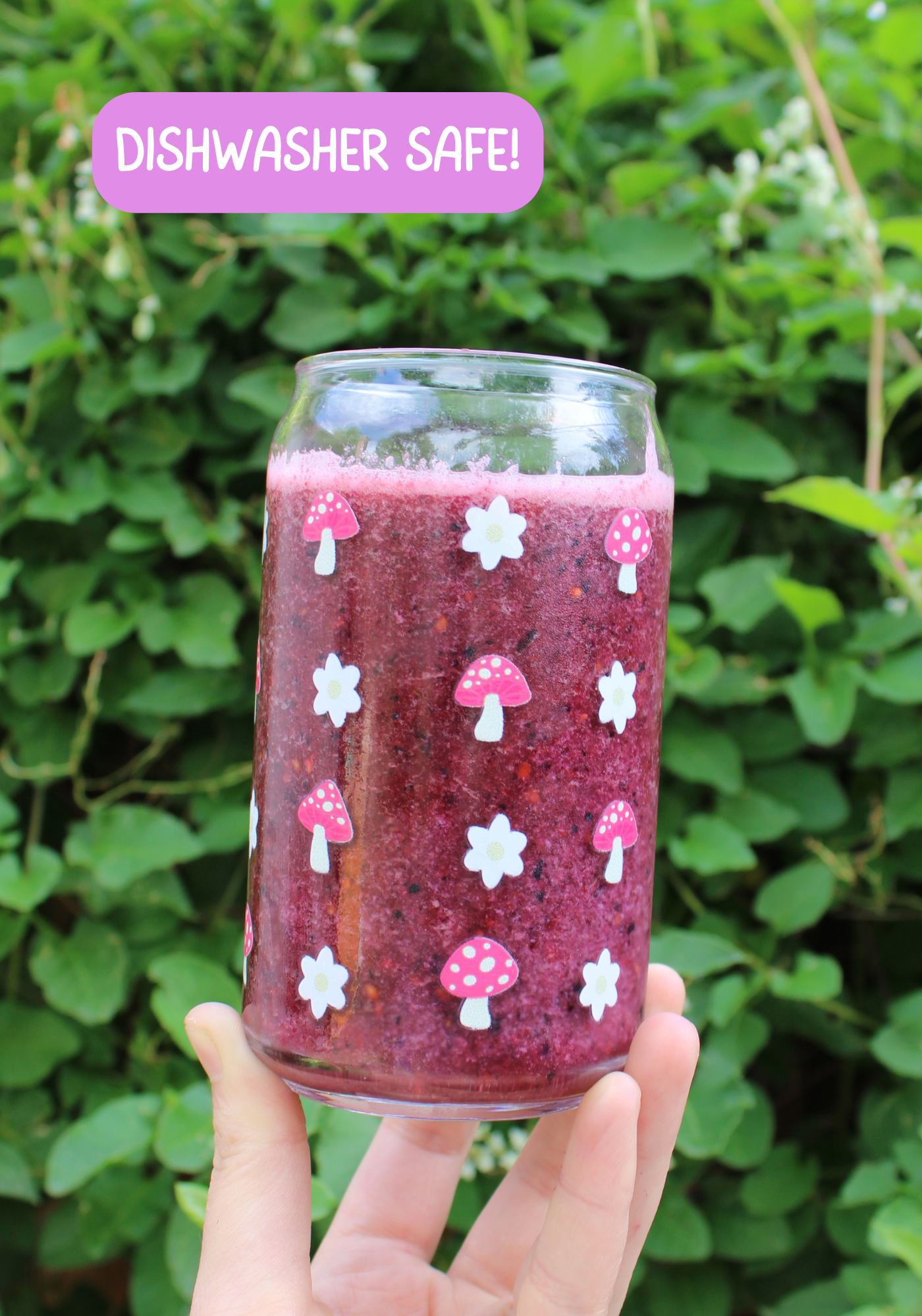 Floral Mushrooms Glass Can