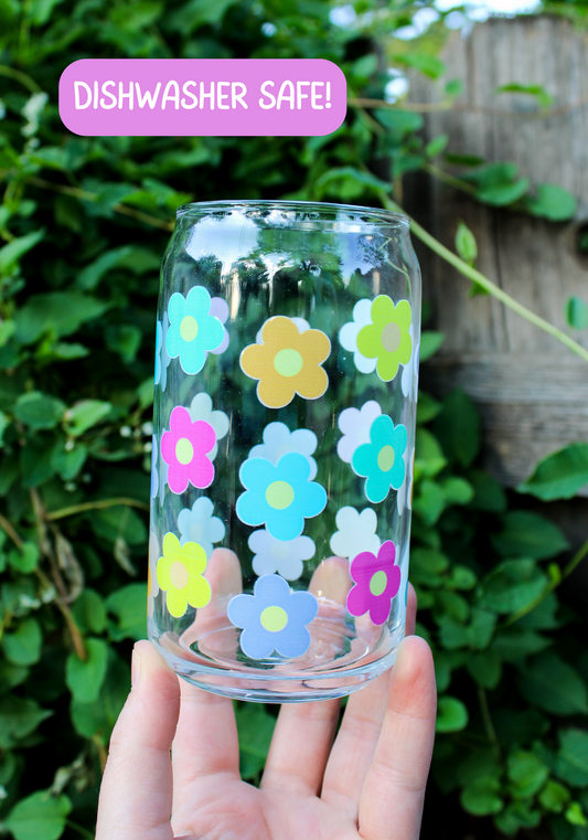 Groovy Flowers Glass Can