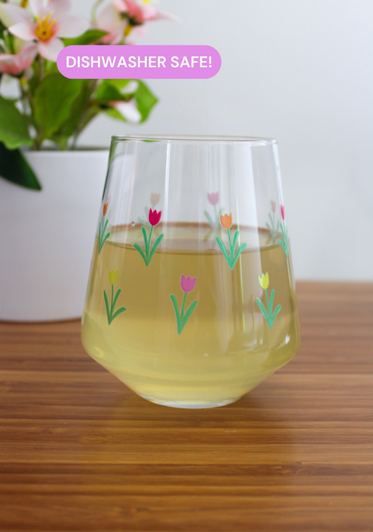 Tiny Tulips Wine Glass