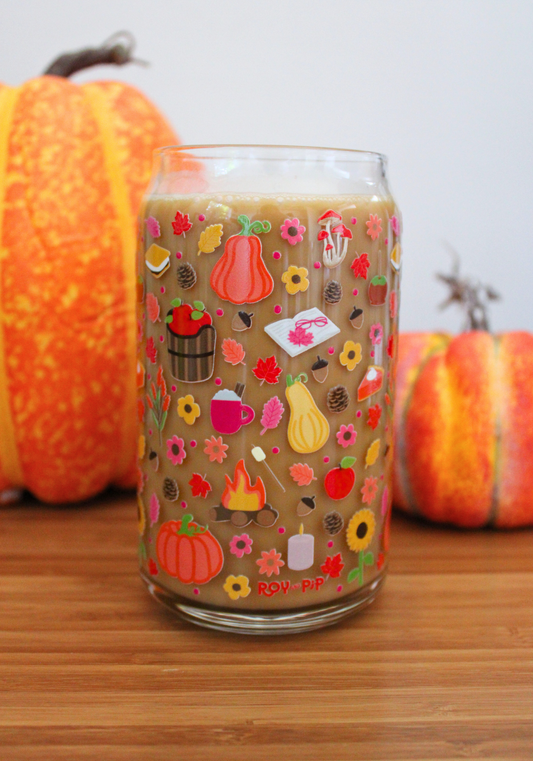 Cozy Autumn Glass Can