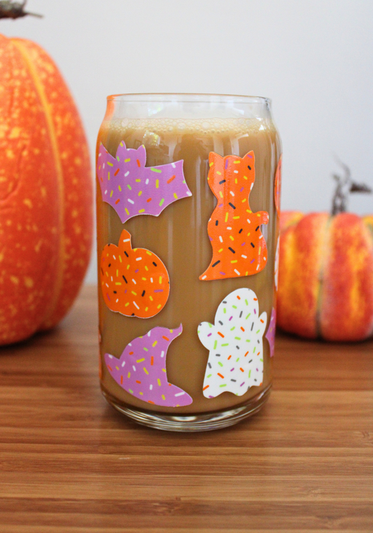 Frosted Halloween Cookies Glass Can