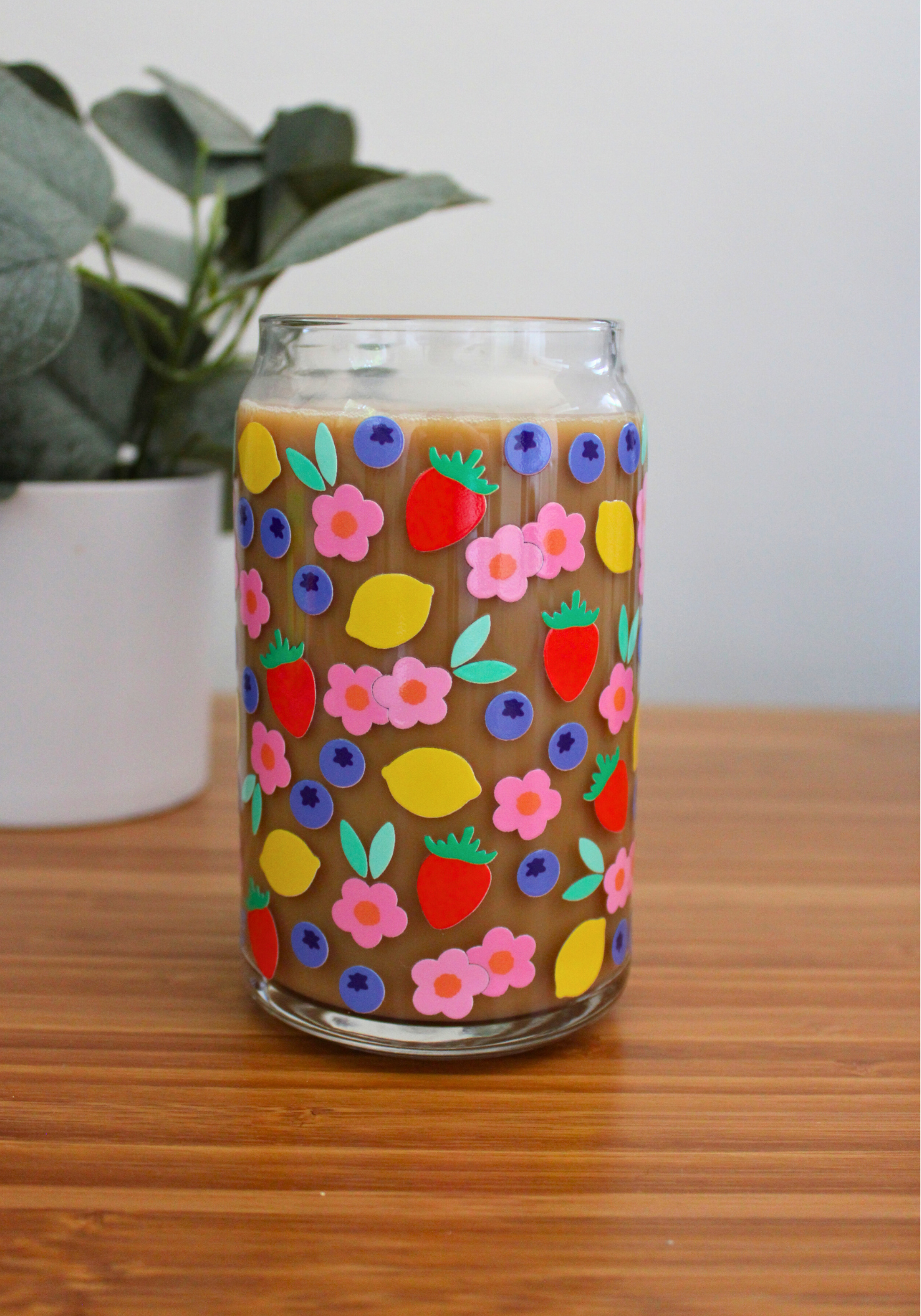 Floral Berries Glass Can