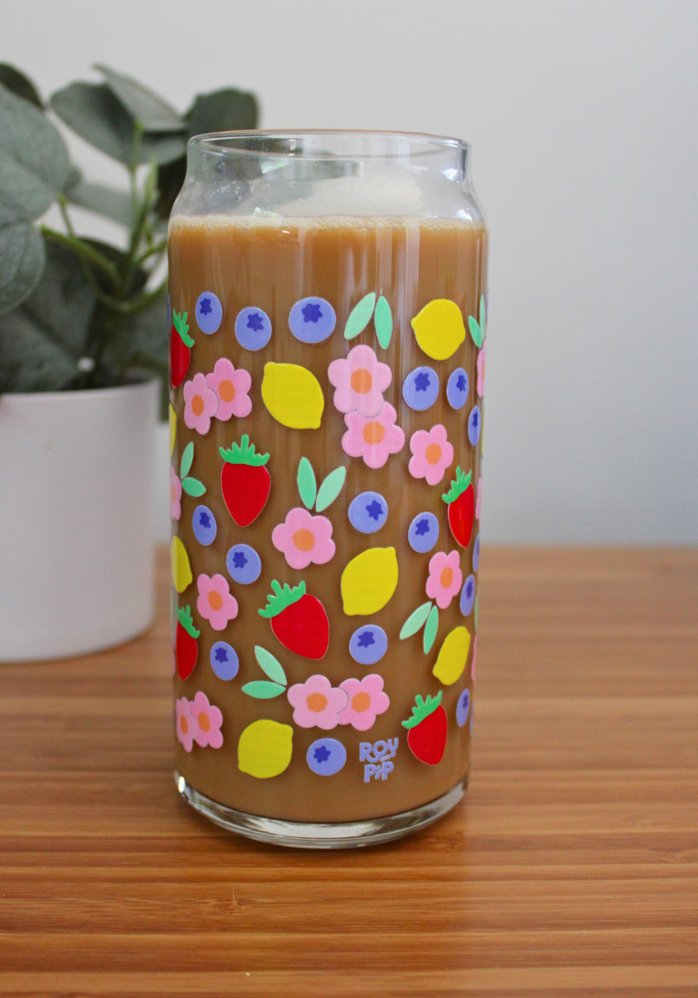 Large Floral Berries Glass Can