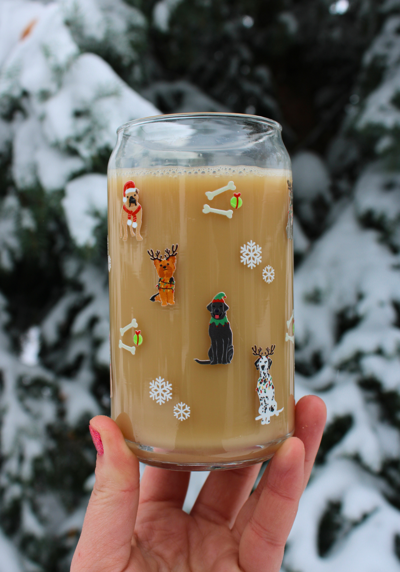 Holiday Pups Glass Can