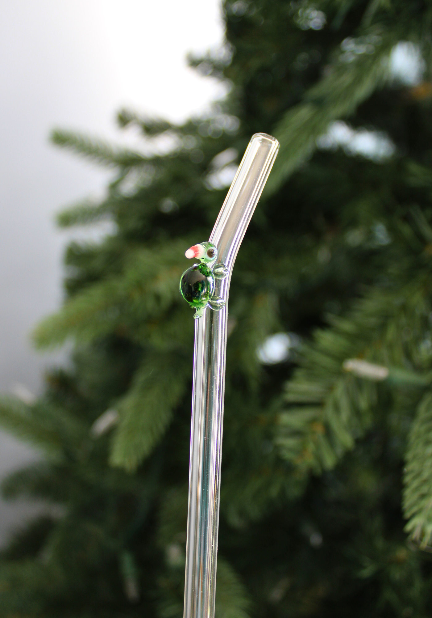 Santa Turtle Reusable Glass Drinking Straw