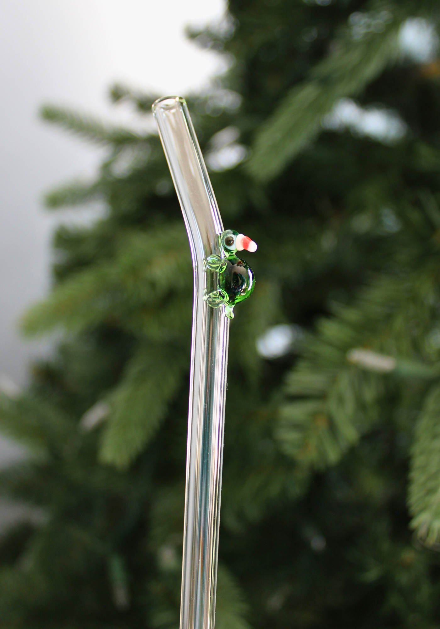 Santa Turtle Reusable Glass Drinking Straw