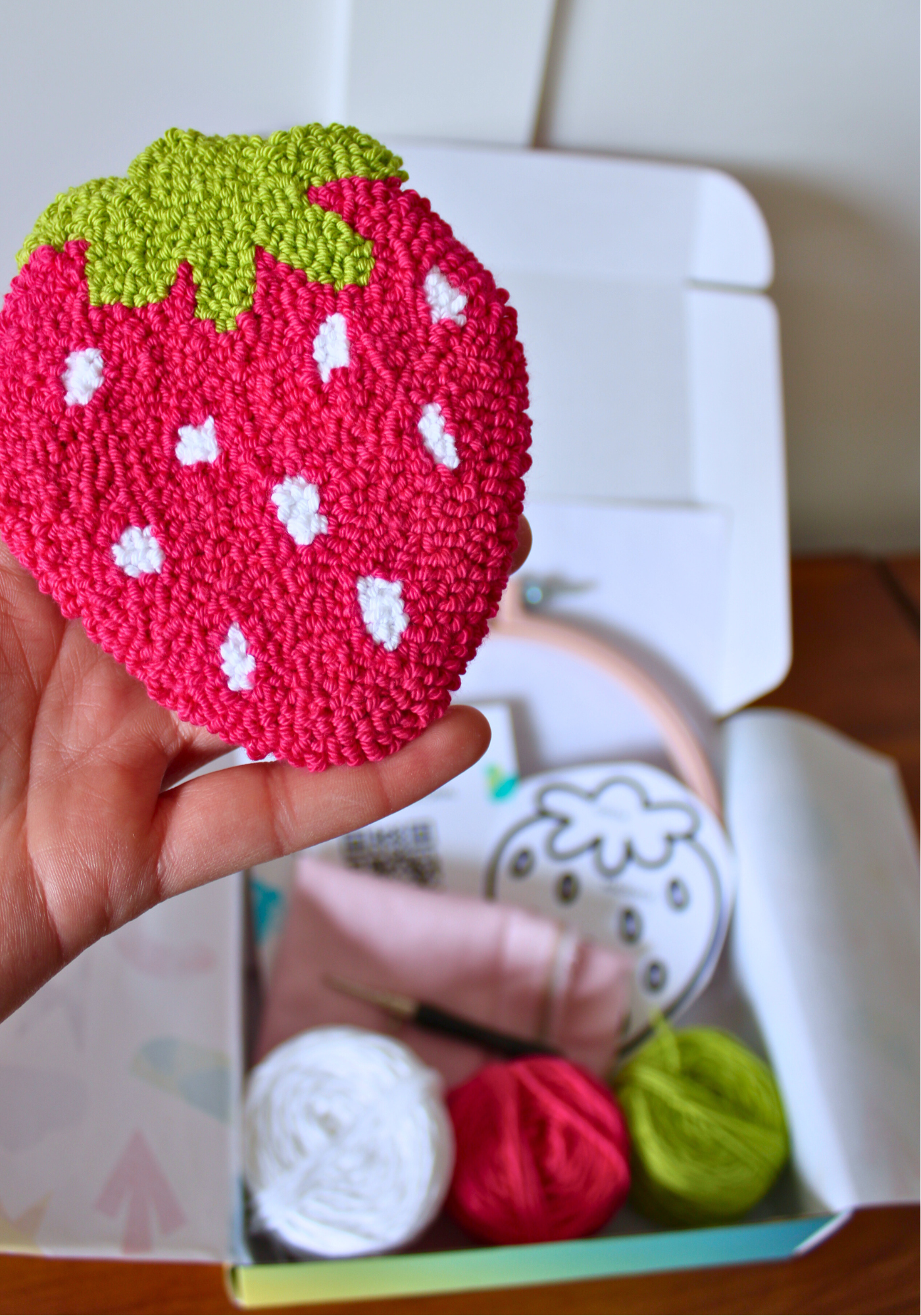 Strawberry Mug Rug Punch Needle Kit