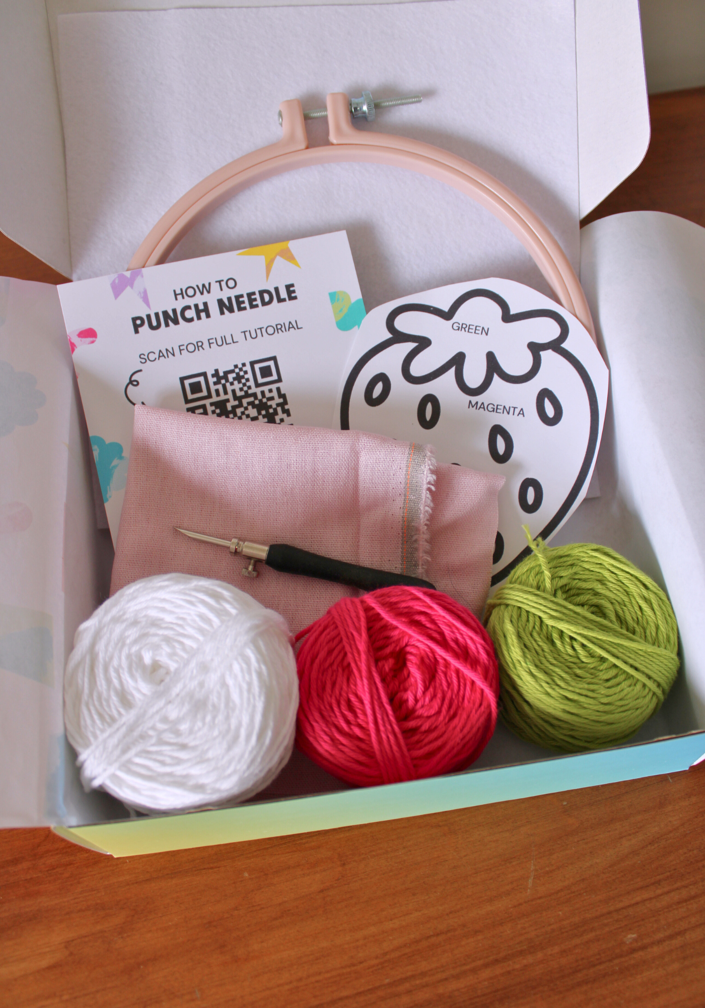 Strawberry Mug Rug Punch Needle Kit