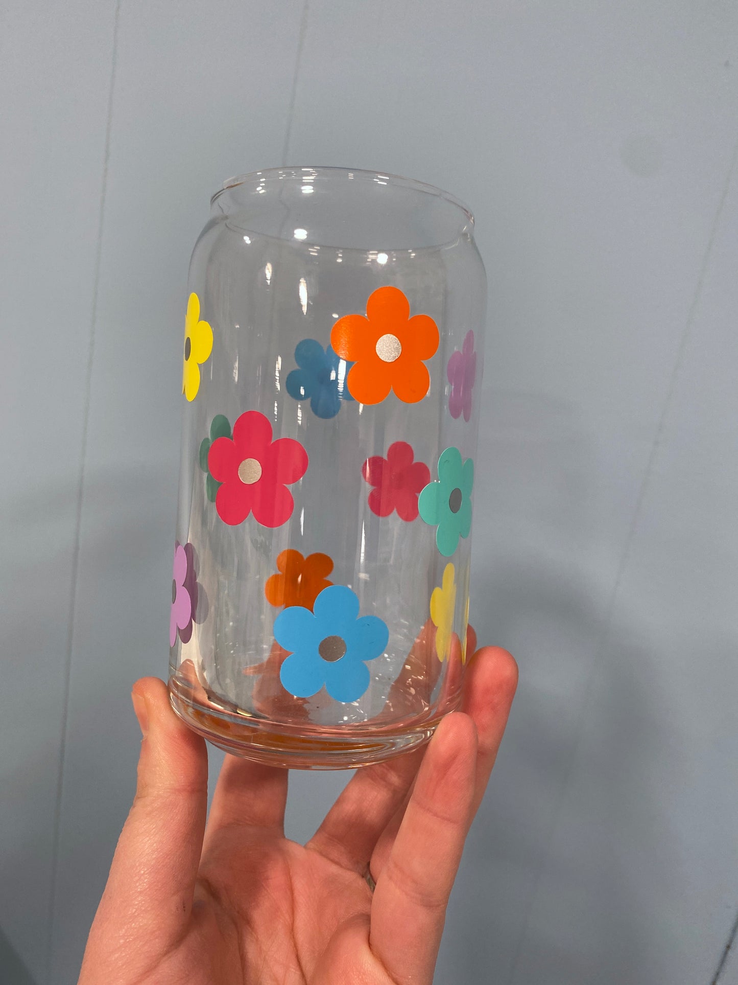 Bright Flowers Glass Can