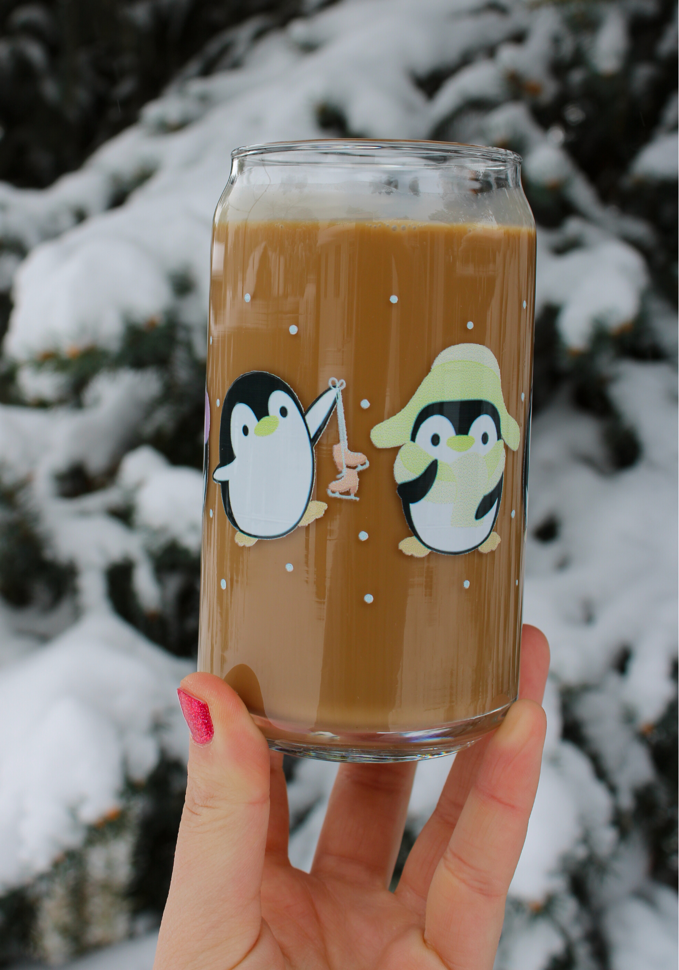 Playful Penguins Glass Can❄️