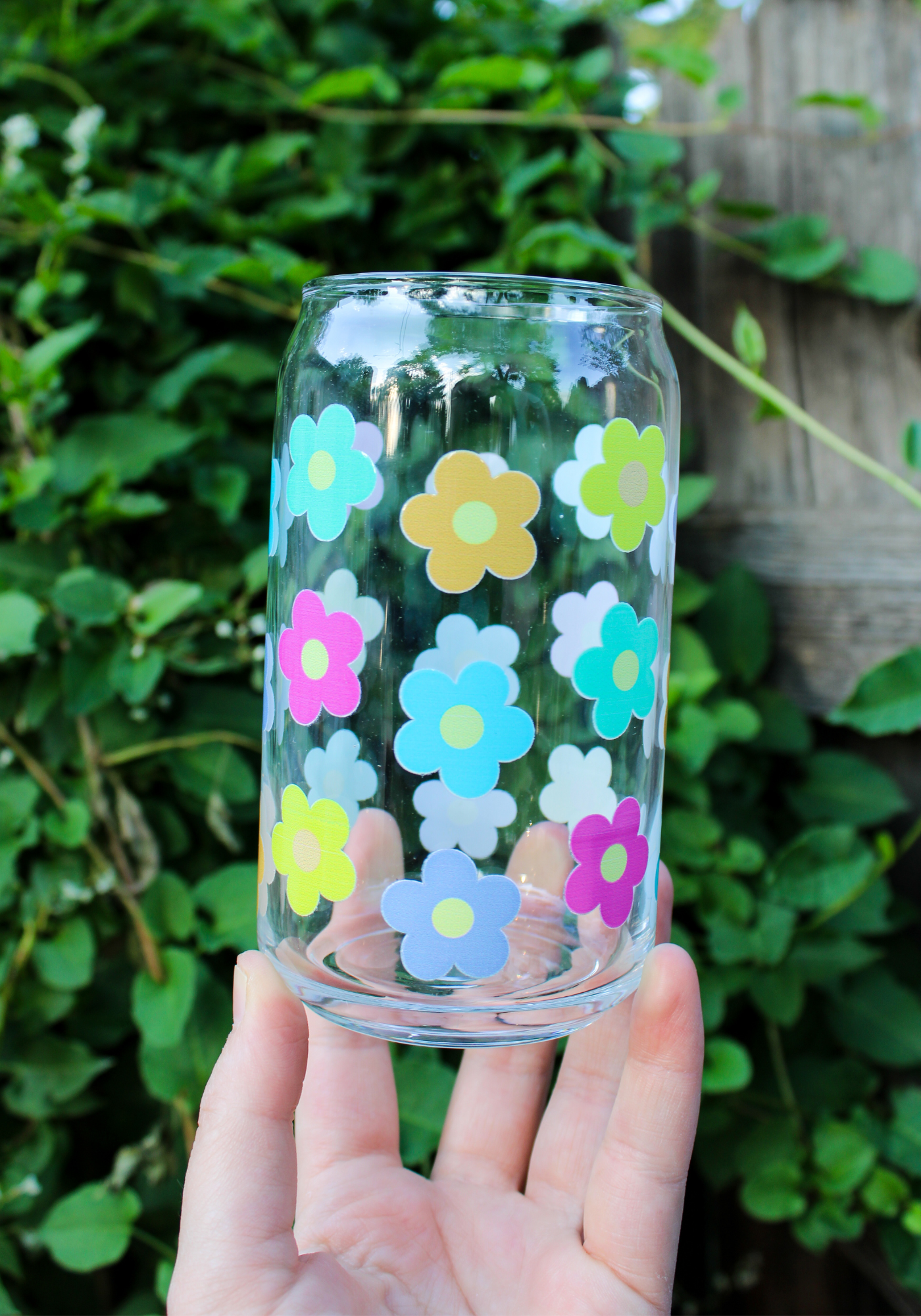 Groovy Flowers Glass Can