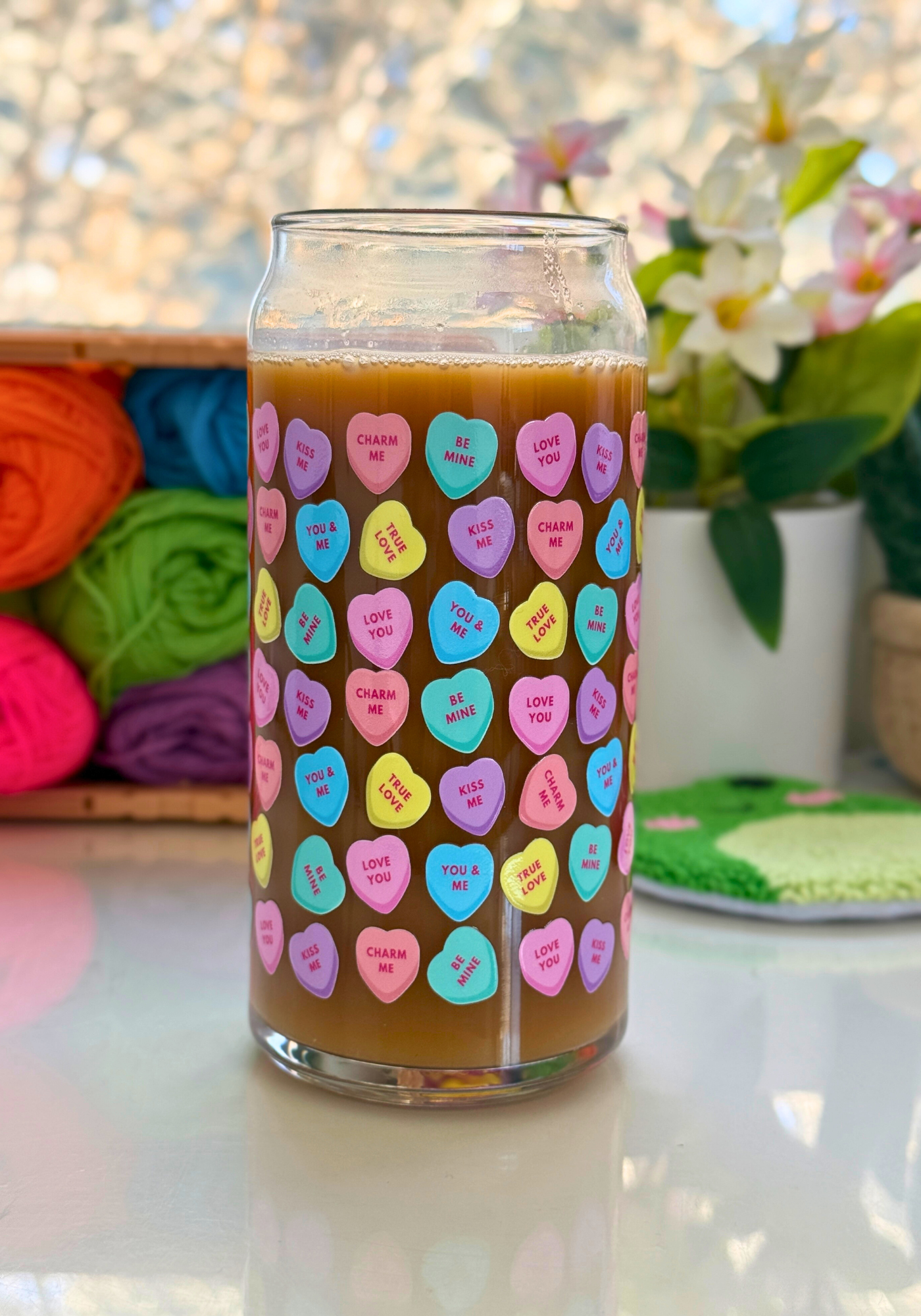 Large Candy Hearts Glass Can