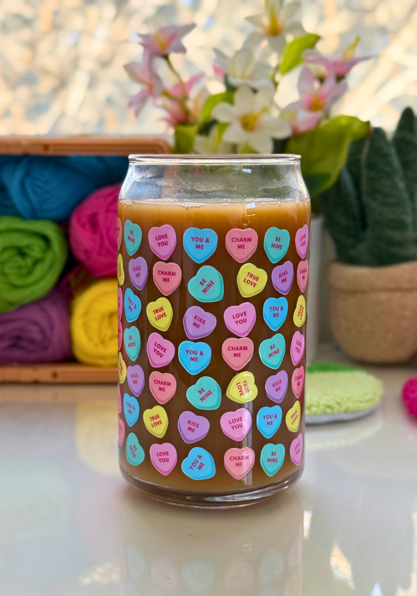 Candy Hearts Glass Can