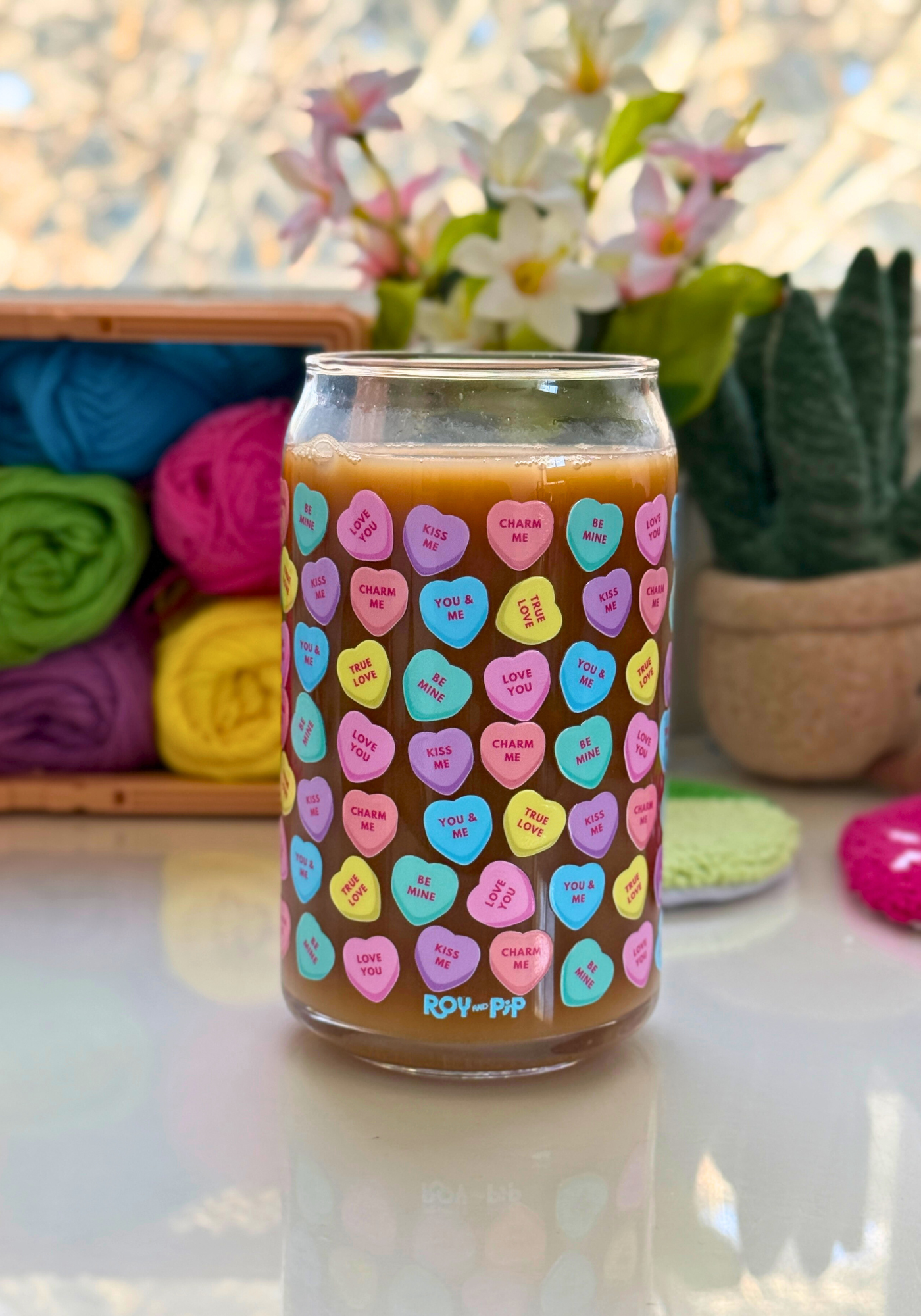 Candy Hearts Glass Can