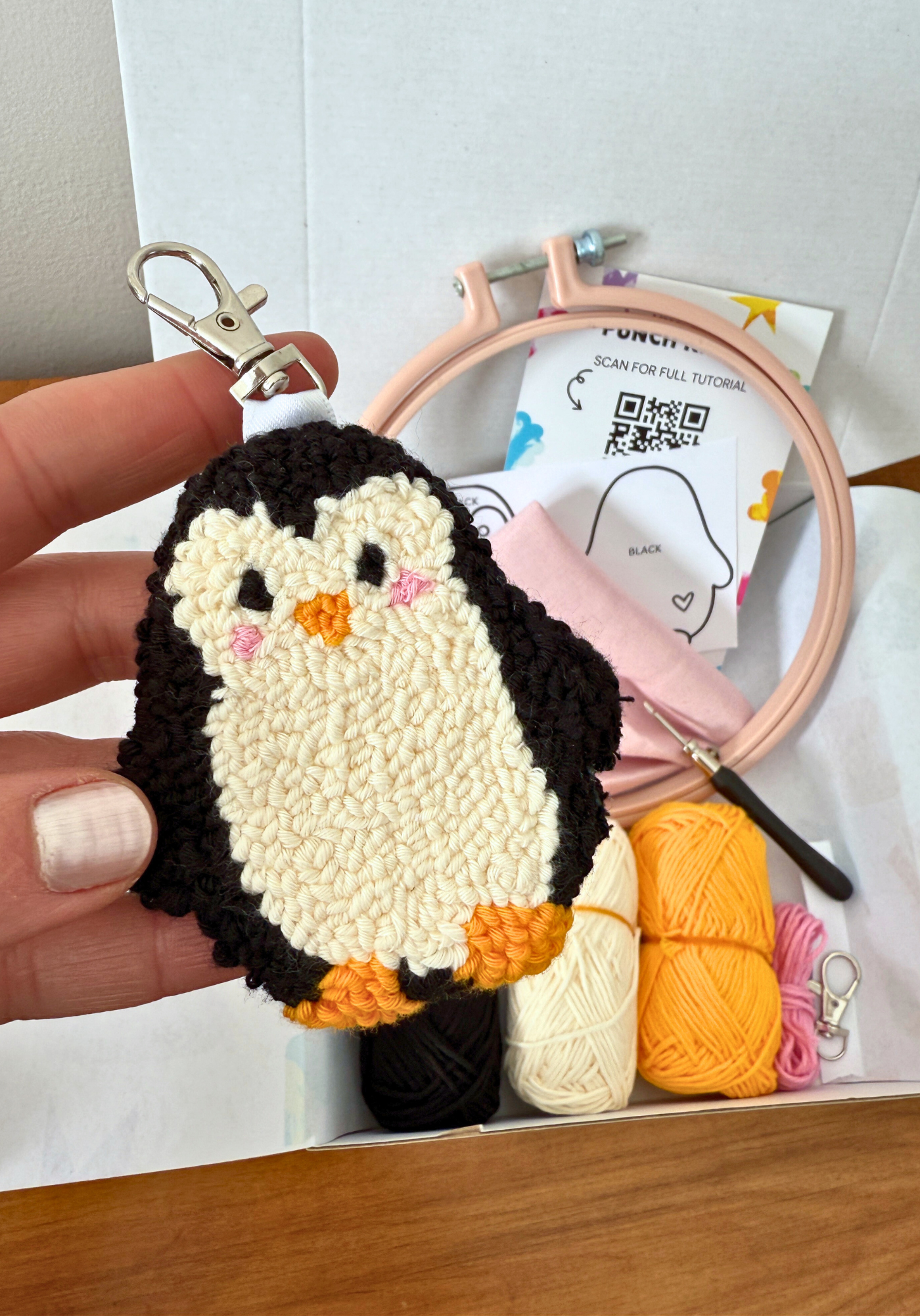 3D Penguin Keychain Punch Needle Kit