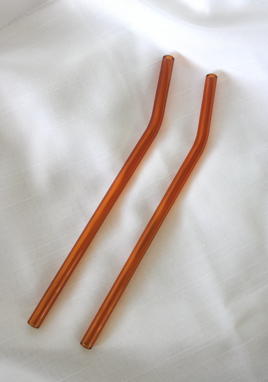 Single Orange Bent Reusable Glass Drinking Straw