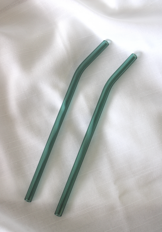Single Teal Bent Reusable Glass Drinking Straw