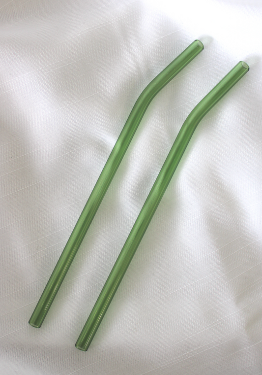 Single Green Bent Reusable Glass Drinking Straw