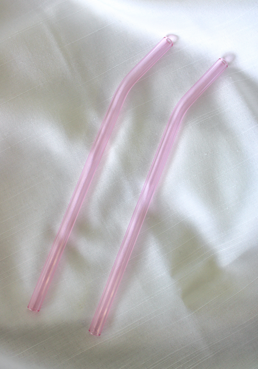 Single Light Pink Bent Reusable Glass Drinking Straw