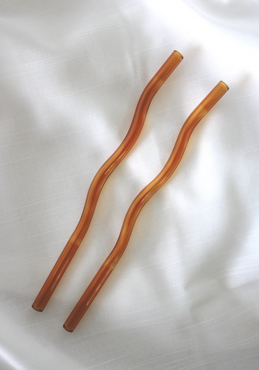 Single Orange Squiggle Reusable Glass Drinking Straw