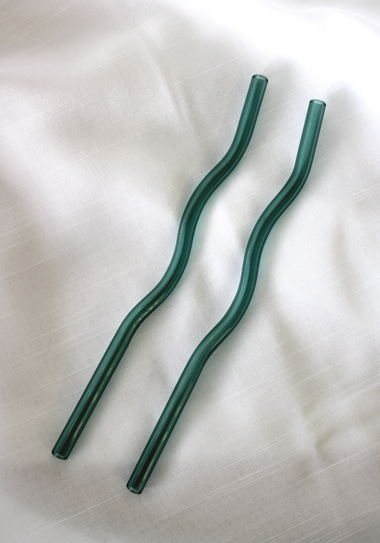 Single Teal Squiggle Reusable Glass Drinking Straw