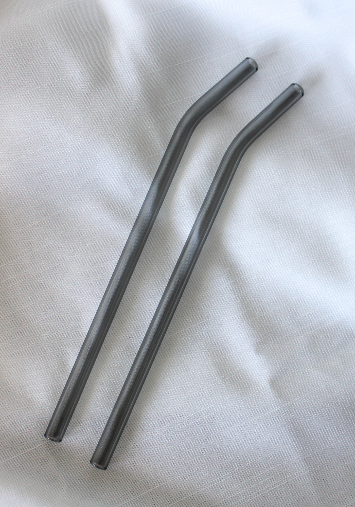 Single Grey Bent Reusable Glass Drinking Straw